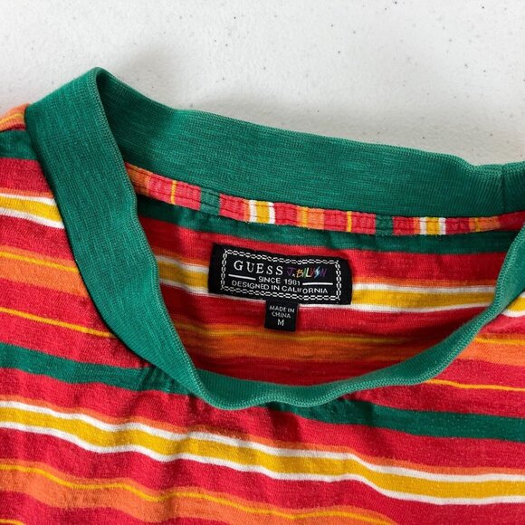 Guess J Balvin T Shirt Mens Size M Vibras Striped Embroidered Logo - Picture 5 of 5